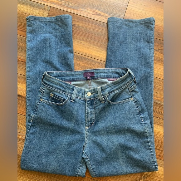 NYDJ Blue Denim Straight Leg Jeans Womens Casual Mid-Rise Medium Wash Size 4 - Picture 1 of 12